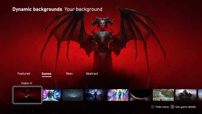 Selezione dello sfondo dinamico di Diablo 4 su Xbox Series X|S