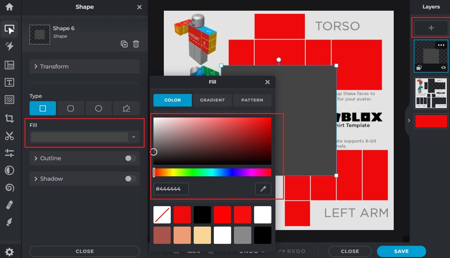 fare clic sull'icona Aggiungi dal riquadro Livelli - Fare clic su Forma - fare clic sull'opzione a discesa Riempimento e selezionare il colore desiderato