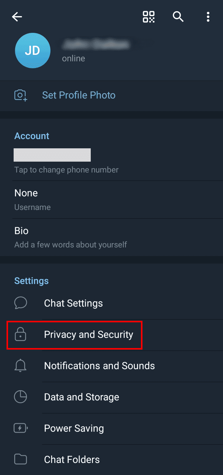 Tocca l'opzione Privacy e sicurezza