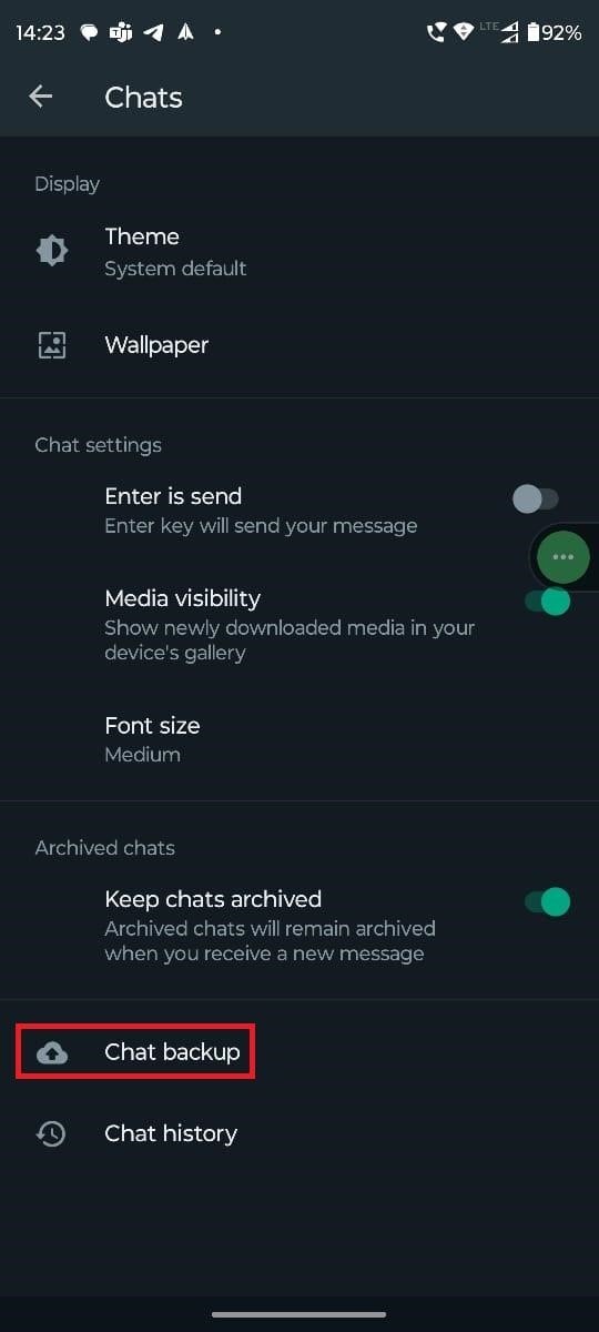 Selezionare Backup chat | come ripristinare i messaggi whatsapp senza backup sul telefono Android
