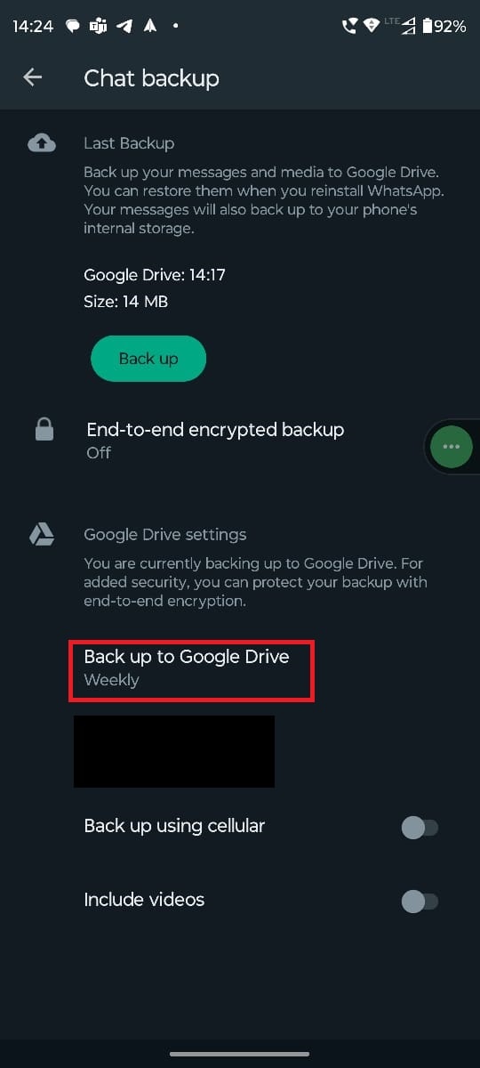 Tocca Backup su Google Drive