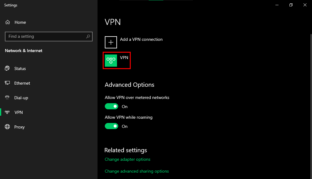 Fai clic sul nome della VPN che hai appena creato.