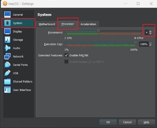 Vai alle impostazioni; Fare clic su Sistema e poi su Processore; Seleziona 4 core CPU. 