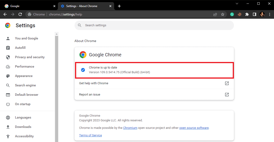 Chrome inizierà a verificare la presenza di nuovi aggiornamenti e, se presenti, a installarli