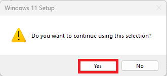 Tocca Sì per continuare la configurazione. | Installazione pulita di Windows 11 senza USB