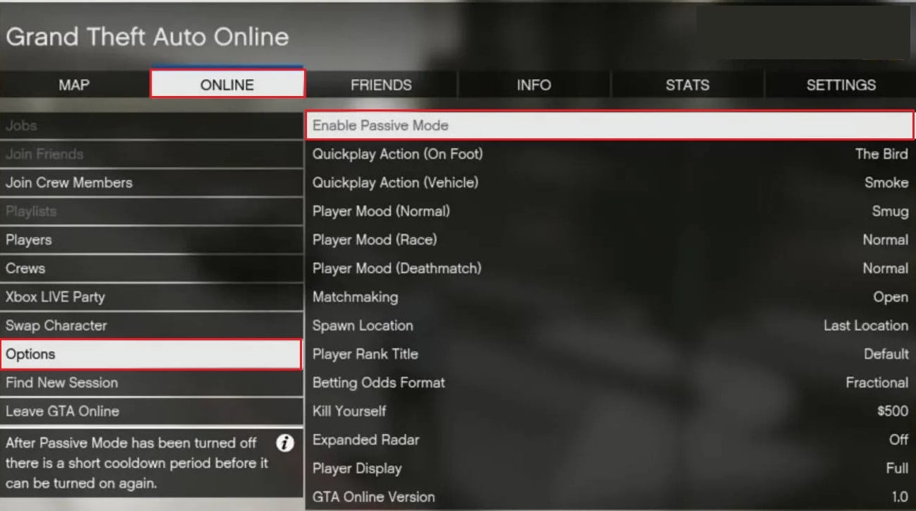 Abilita la modalità passiva in GTA V su Xbox
