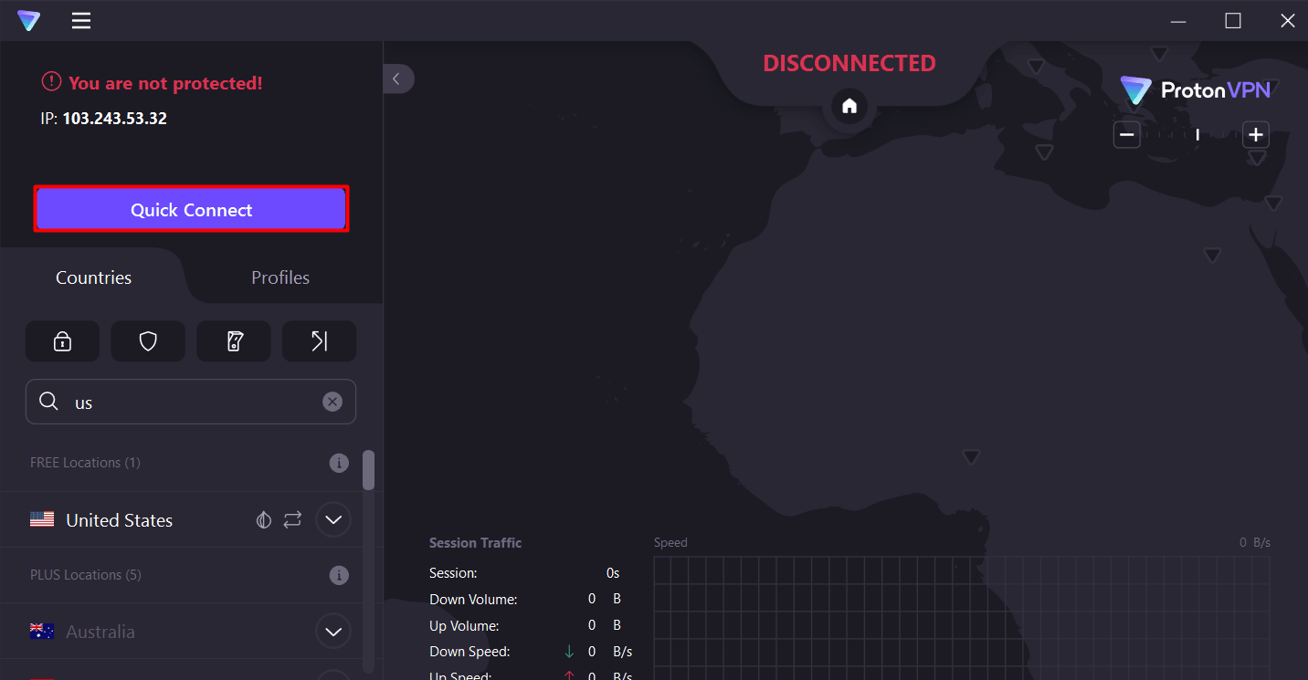 Scegli un server da Posizioni libere o fai clic su Connessione rapida | come bypassare il firewall della scuola