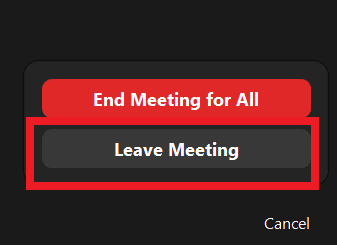 Questa immagine suggerisce di scegliere Lascia la riunione all'ospite.