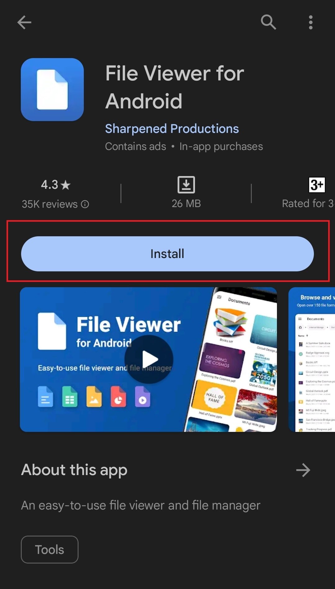 Installa File Viewer per Android sviluppato da Sharpened Productions. 