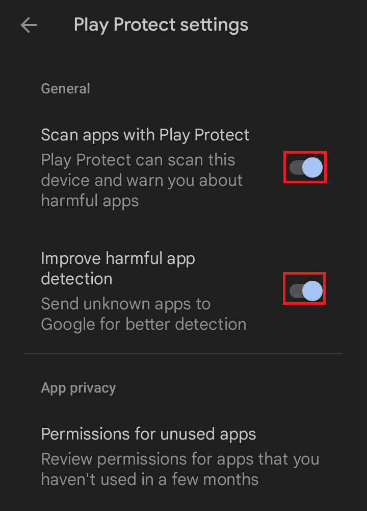 Disattiva la barra di attivazione/disattivazione nelle impostazioni Play Protect. | Come installare mSpy sul telefono Android di destinazione
