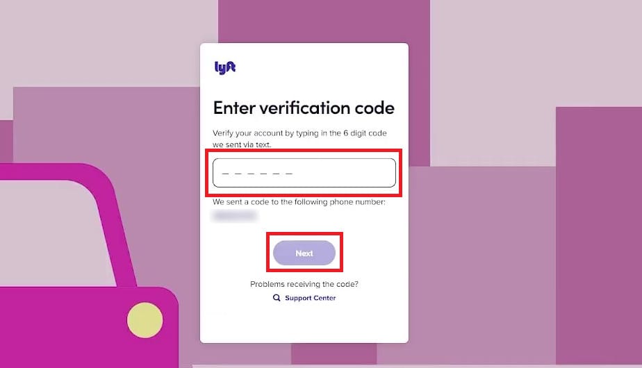 inserisci il codice di verifica - Avanti | Applicazione Lyft per Android