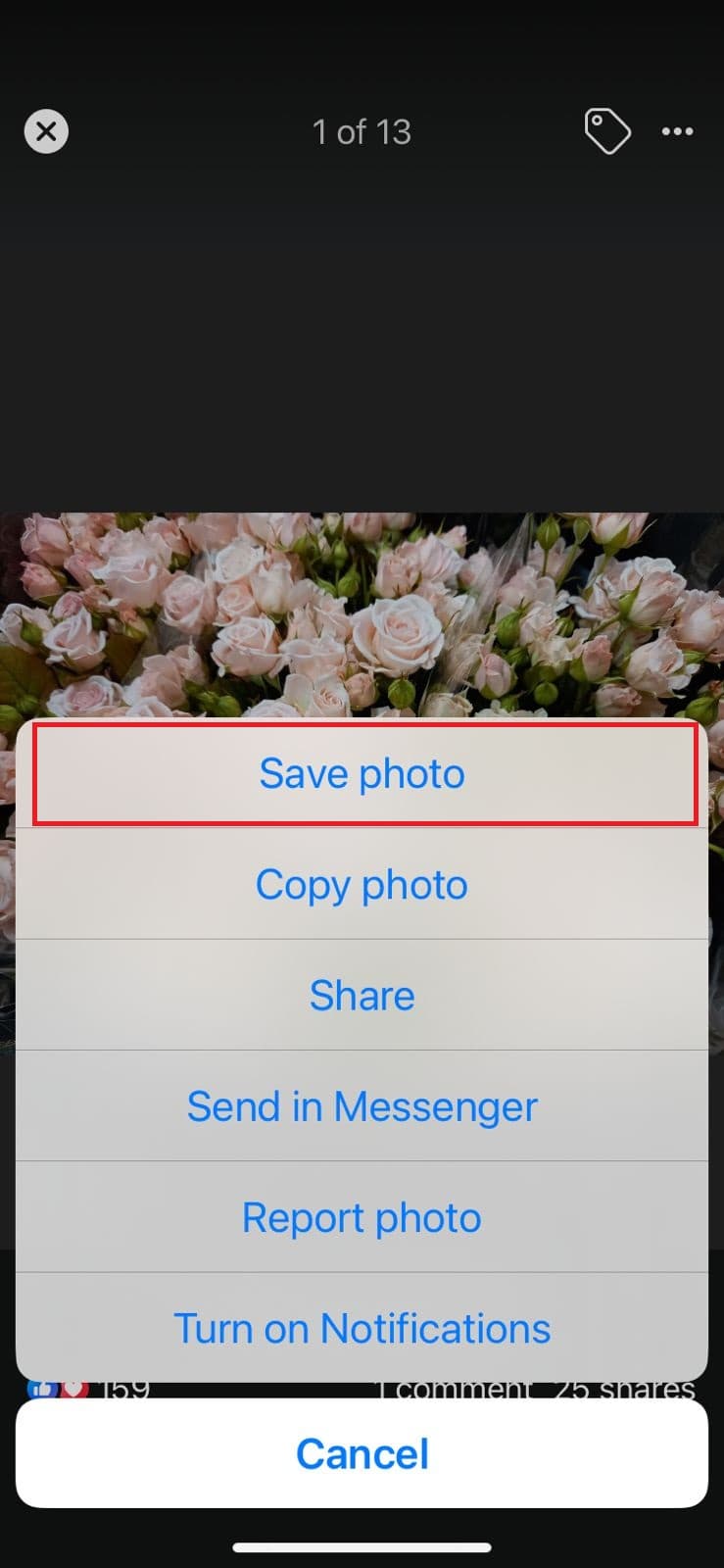 tocca Salva foto | Facebook avvisa quando salvi una foto