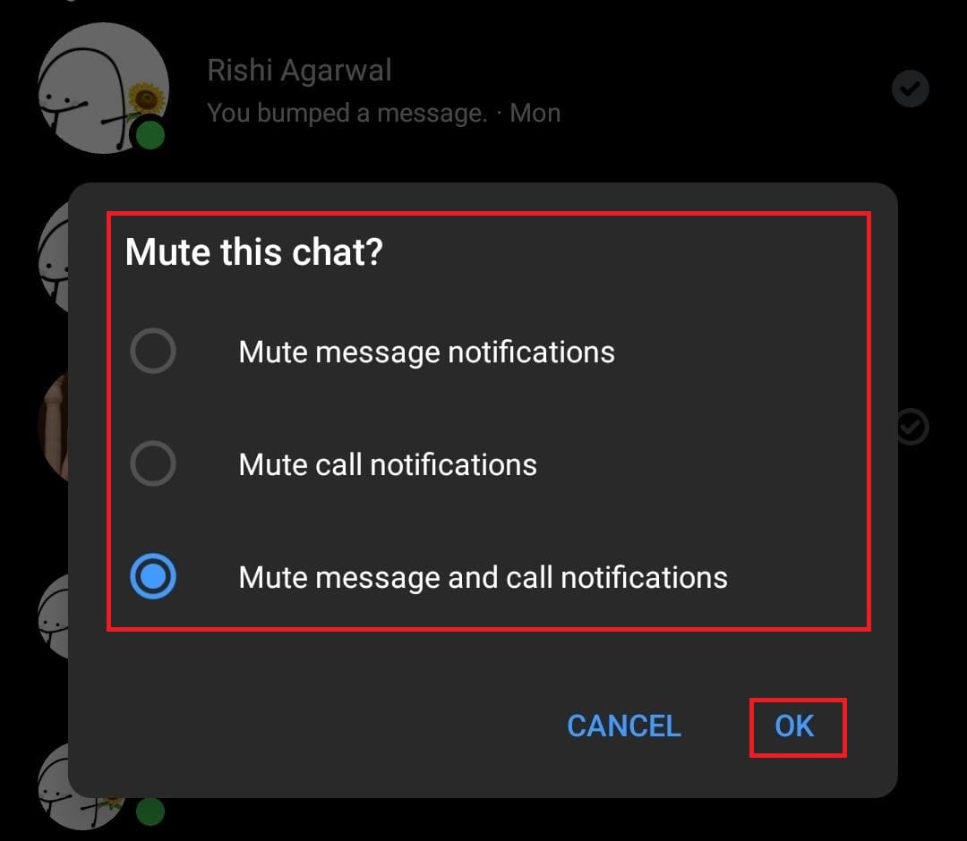 Selezionare se disattivare l'audio delle notifiche dei messaggi, disattivare l'audio delle notifiche delle chiamate o disattivare l'audio delle notifiche dei messaggi e delle chiamate.