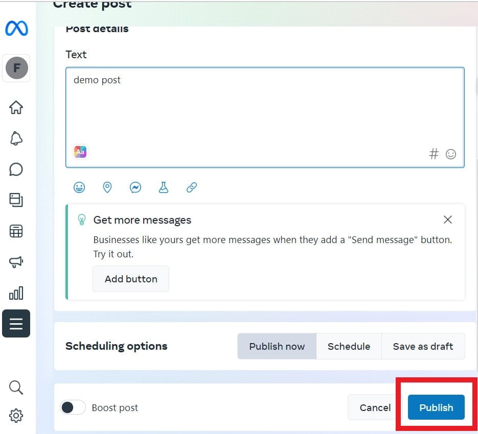 fare clic su Pubblica | Come utilizzare gli strumenti di pubblicazione di Facebook