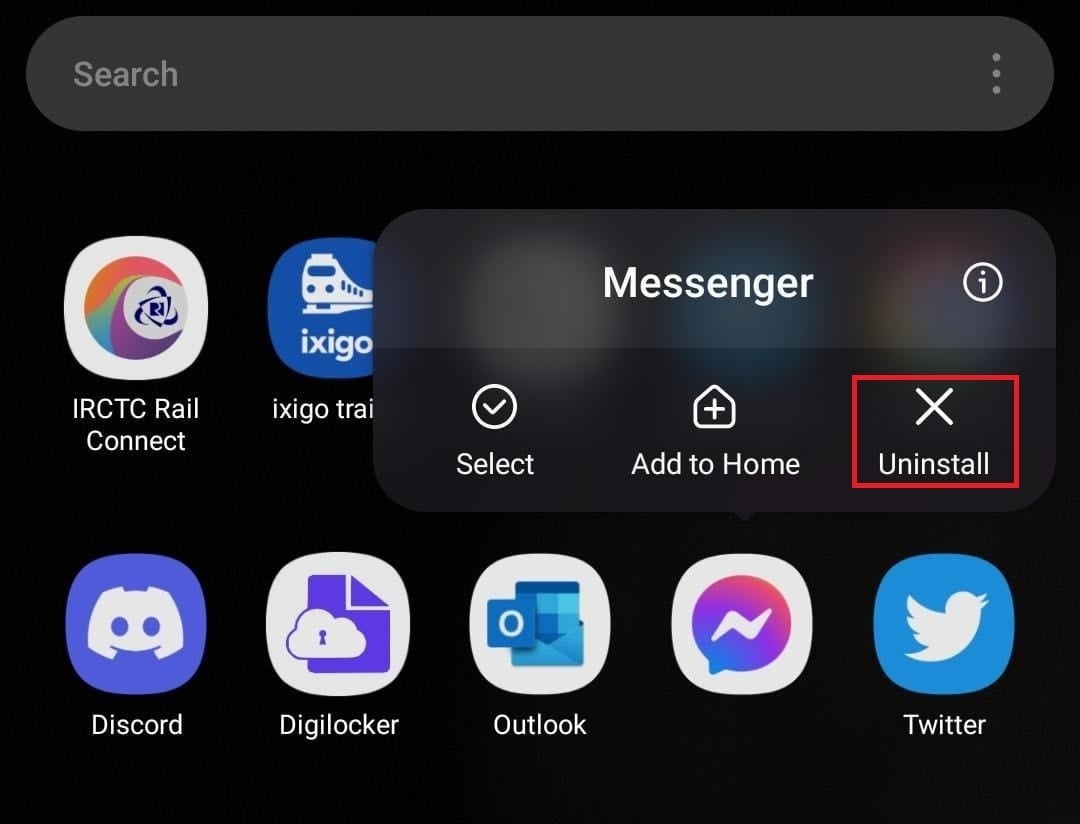 Tocca su Disinstalla Messenger | perché Messenger dice che il messaggio non è disponibile su questa app