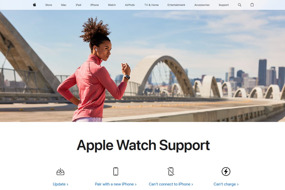 Home page del supporto di Apple Watch