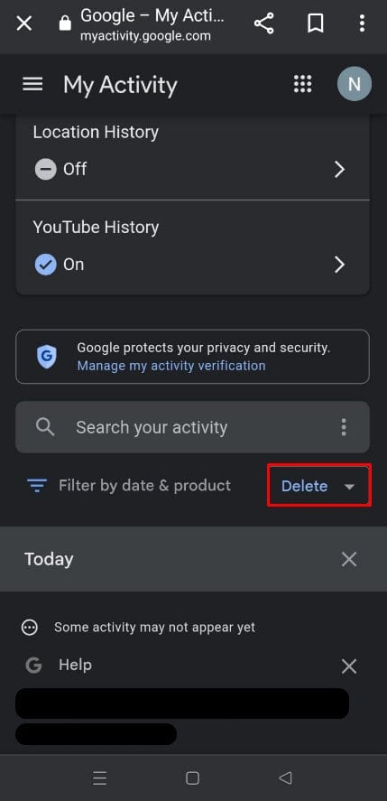 Selezionare Elimina | Come eliminare l'attività di Google su Android