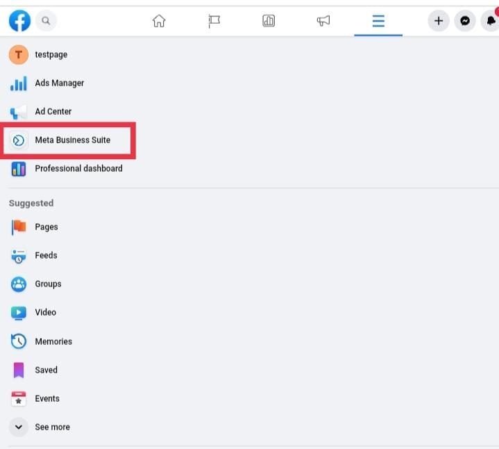 toccare la suite Meta Business
