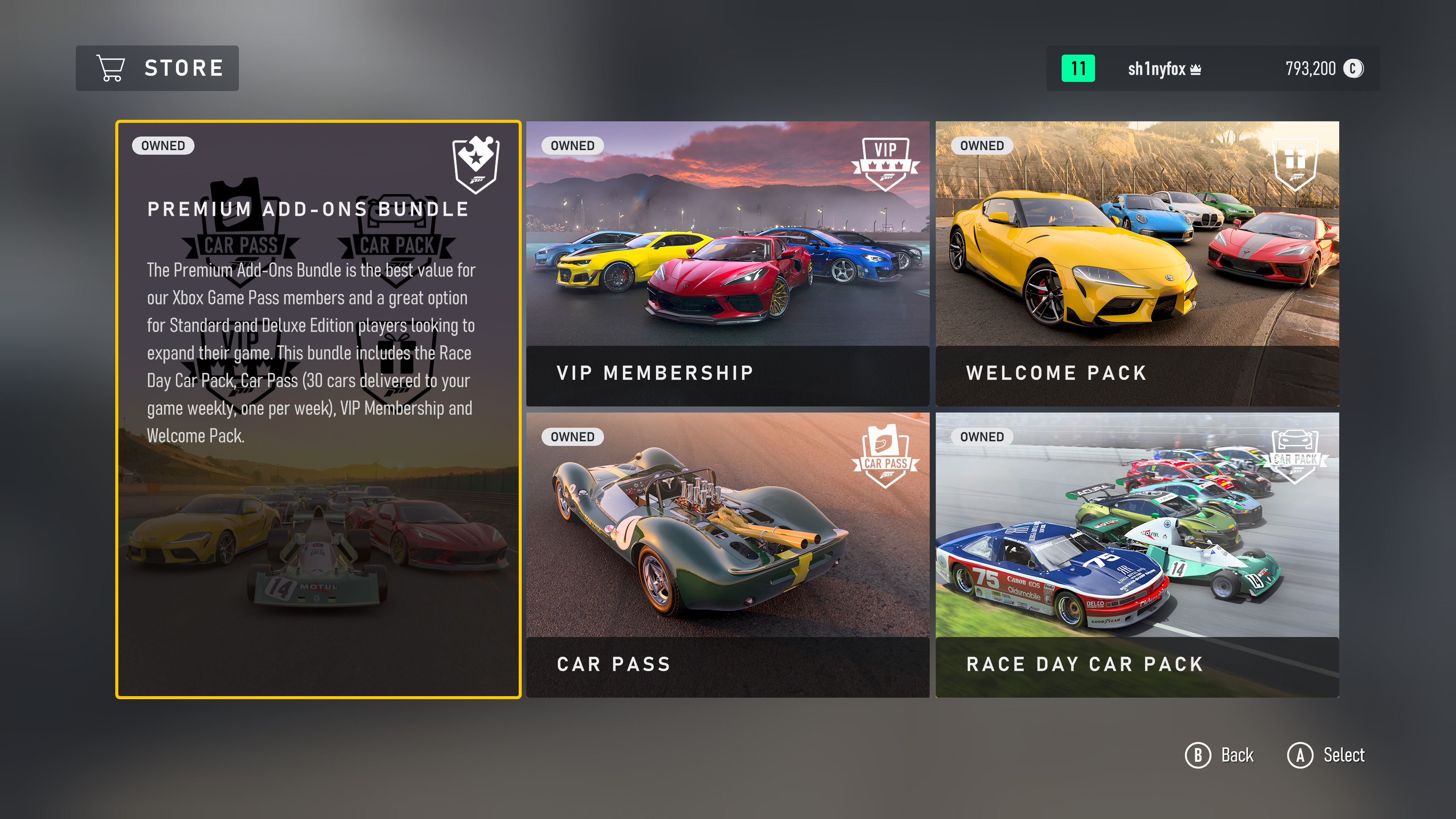 Negozio DLC in-game di Forza Motorsport
