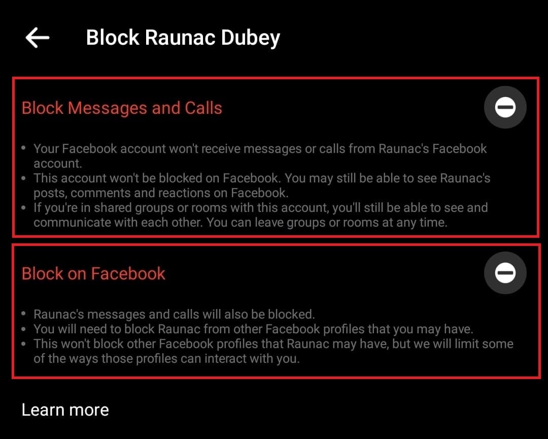 Tocca Blocca messaggi e chiamate per bloccarli su Messenger oppure tocca Blocca su Facebook per bloccarli su entrambe le piattaforme contemporaneamente. | Come eliminare qualcuno da Messenger