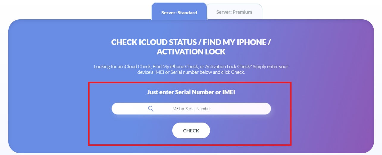 Tocca nella casella digita il numero IMEI del tuo iPhone, quindi tocca Controlla | Come controllare lo stato del blocco dell'attivazione di iCloud