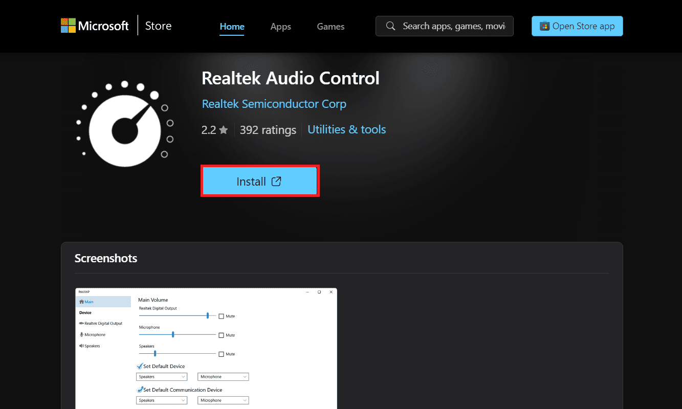 Fare clic su Installa per Realtek Audio Console