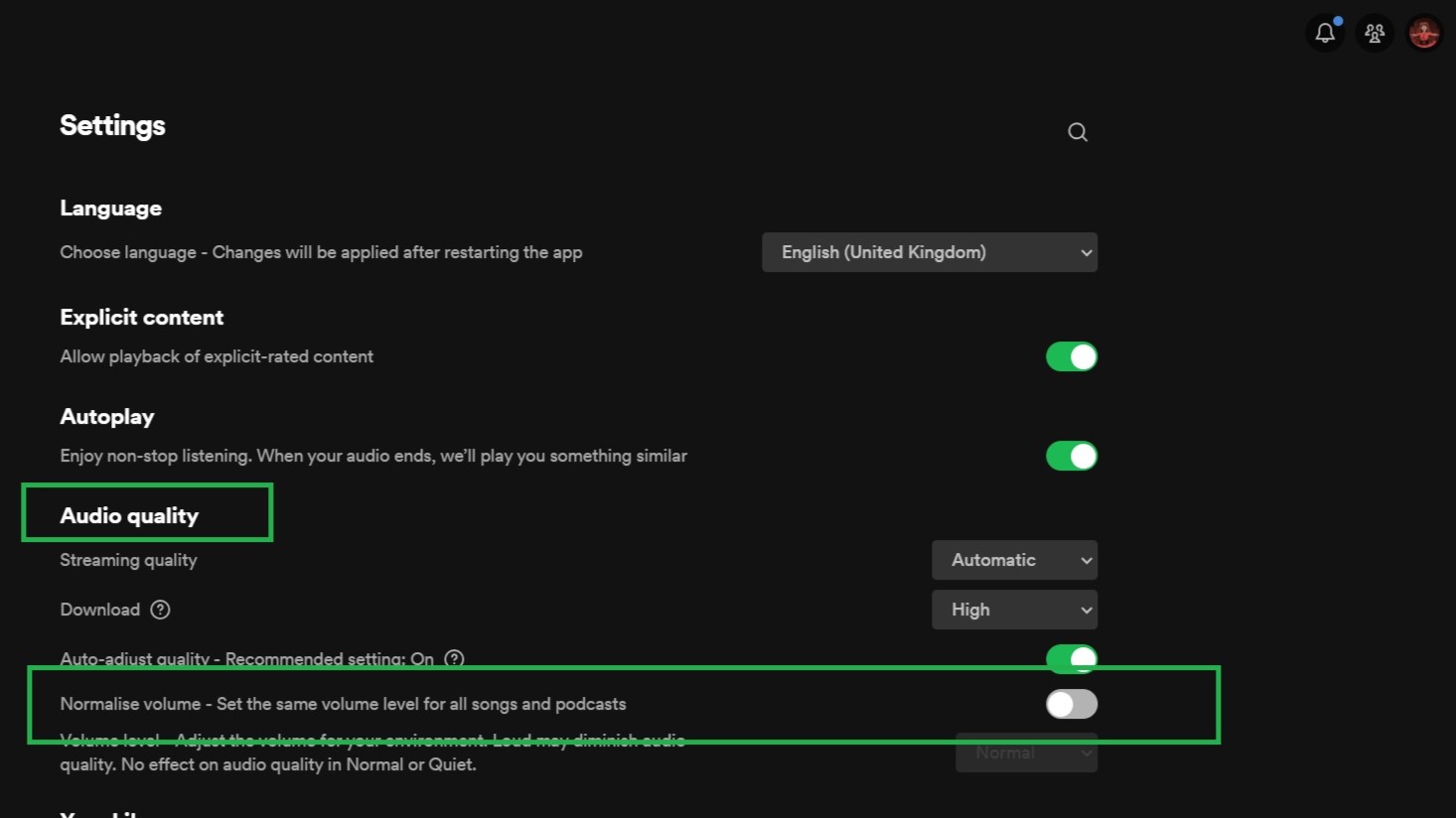 Impostazioni in Spotify su Windows 11