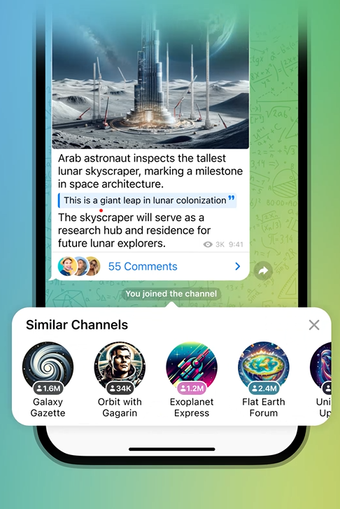 Raccomandazione di canali simili su Telegram quando ci si unisce a un canale