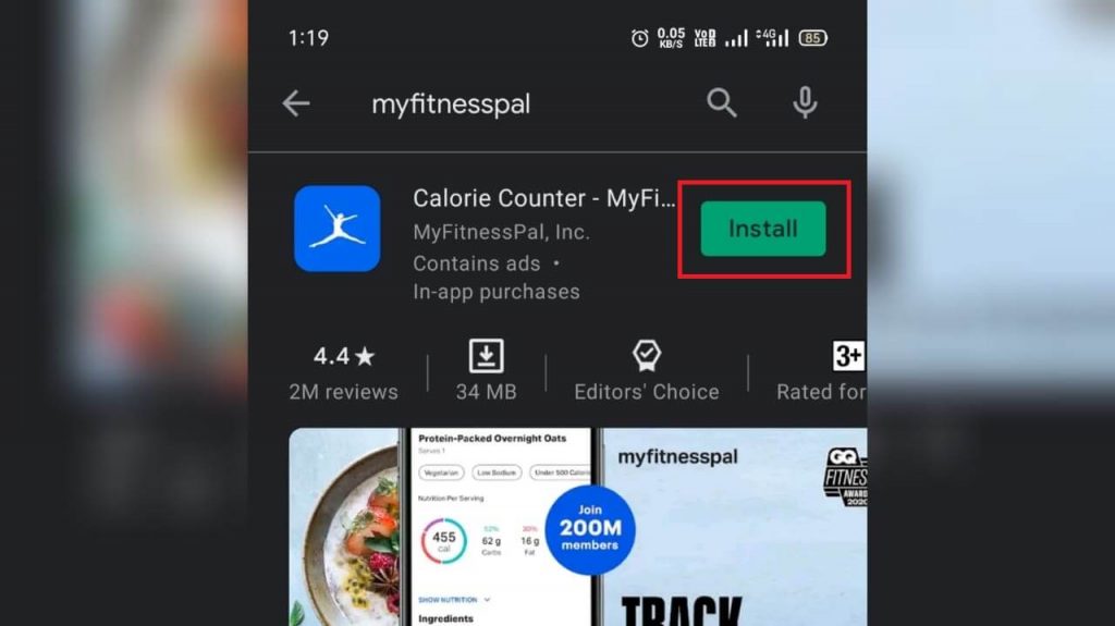 Installa l'app MyFitnessPal