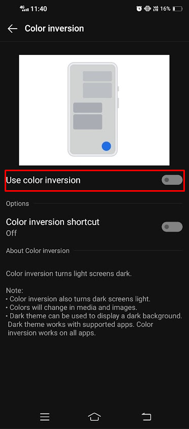 Attiva l'opzione Usa inversione colore su Android per passare alla modalità Spotify Light
