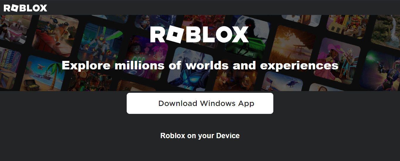 Visita il sito Web di Roblox e fai clic su Scarica app Windows | Non è possibile modificare l'avatar in Roblox