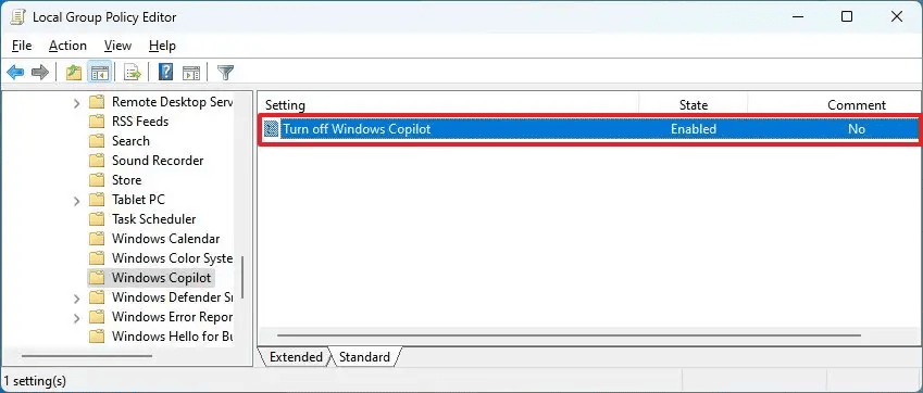 Fare doppio clic su Disattiva Windows Copilot