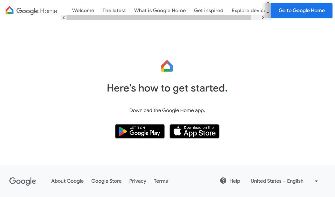 Pagina di download di Google Home