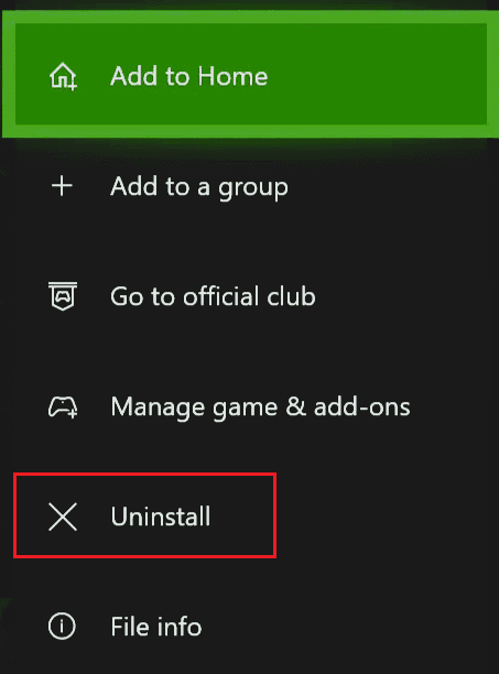 seleziona l'opzione di disinstallazione nella console Xbox