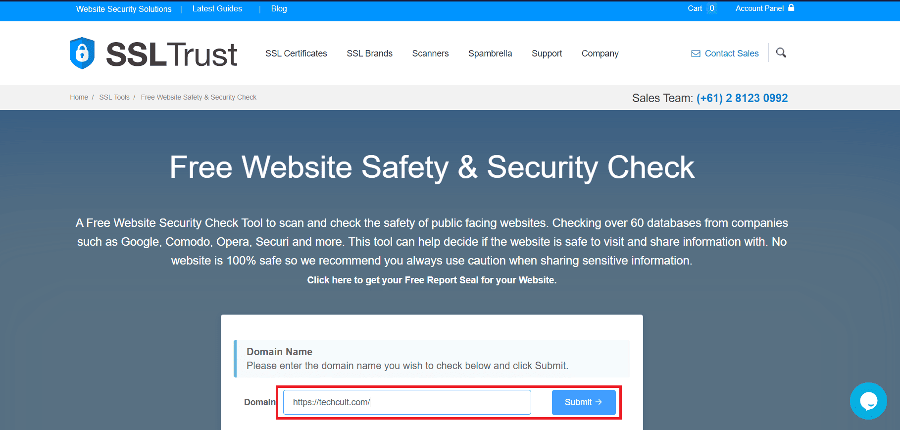 fare clic su Invia | come verificare se un sito Web è sicuro con il test dei siti Web non sicuri