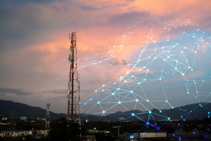 Telecommunication,Tower,For,2g,3g,4g,5g,Network,During,Sunset.